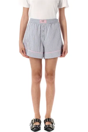 Ganni Korte broeken, Dames, Blauw, S, Lichtblauwe Gestreepte Bermuda Shorts