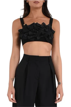 Elisabetta Franchi Tops, Dames, Zwart, XL, Satijn, Satijnen Top met Strikmotief