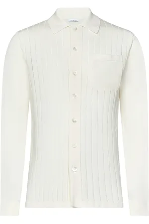 Malo Truien, Heren, , L, Katoen, Wit Gebreid Shirt Sweatshirt