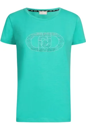 Liu Jo Tops, Dames, Groen, XL, Katoen, Logo Gemstone T-Shirt Korte Mouw