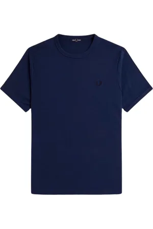 Fred Perry Tops, Heren, Blauw, S, Katoen, Logo Geborduurd Katoenen T-Shirt Blauw