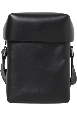Jil Sander Tassen, Heren, Zwart, ONE Size, Leer, Zwarte Leren Schoudertas