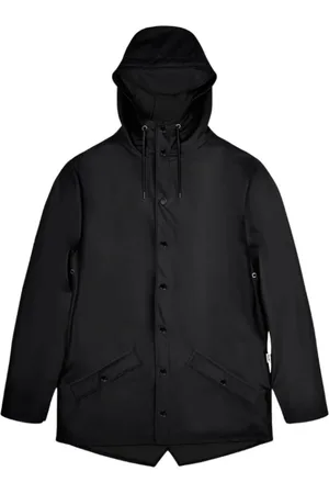 Rains Jassen, Heren, Zwart, S, Polyester, Waterdichte jas met drukknopen