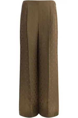 Fendi Broeken, Dames, Bruin, S, Bloemige Wijde Zijden Broek