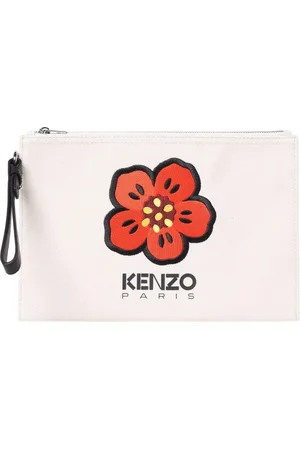Kenzo Tassen, Heren, , ONE Size, Leer, Bloemenborduurwerk Canvas Clutch