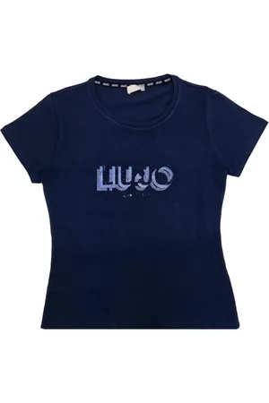 Liu Jo Tops, Dames, Blauw, S, Katoen, Donkerblauw Katoenen T-shirt Korte Mouw