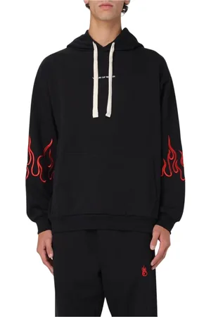Vision Of Super Sweatshirts & Hoodies, Heren, Zwart, M, Katoen, Zwarte Flame Sleeve Hoodie Mannen