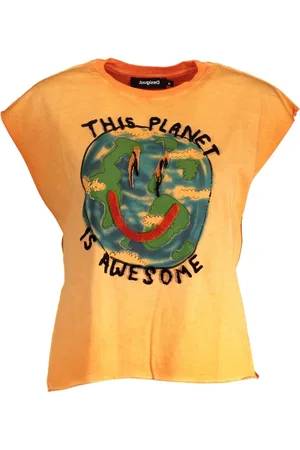 Desigual Tops, Dames, Oranje, XL, Katoen, Opvallend T-shirt met Contrastprint