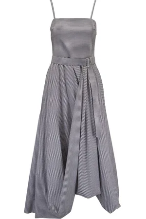 Brunello Cucinelli Kleedjes, Dames, Grijs, S, Katoen, Herbarium Midi-jurk met V-hals