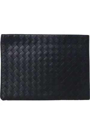 Bottega Veneta Tassen, Heren, Blauw, ONE Size, Blauwe Gevlochten Leren Documentenhouder