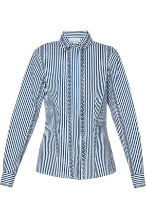 Liu Jo Blouses & Shirts, Dames, Blauw, L, Katoen, Gedrukte Blauwe Poplin Slim Fit Blouse
