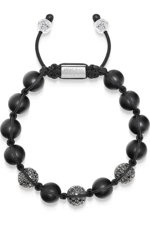 Nialaya Accessoires, Heren, Grijs, XL, Nylon, Trio Black Diamond Kralen Armband