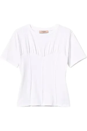 Twin-Set Tops, Dames, Wit, L, Katoen, Witte Katoenen T-Shirt met Bustiereffect