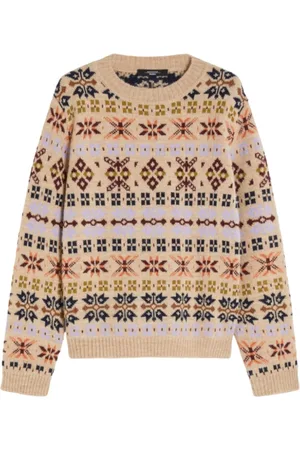 Max Mara Truien, Dames, Veelkleurig, L, Wol, Jacquard Wollen Trui Paride Kameel