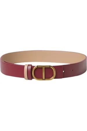 Twin-Set Accessoires, Dames, Bruin, L, Leer, Omkeerbare Oval T Riem in Rood/Bruin