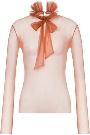 Serafini Blouses & Shirts, Dames, Bruin, M, Tule, Tule blouse met stippen