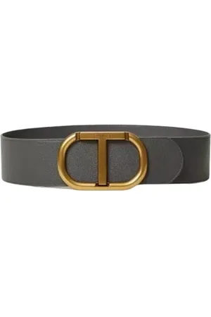 Twin-Set Accessoires, Dames, Grijs, M, Leer, Oval T Big Riem in Grijs