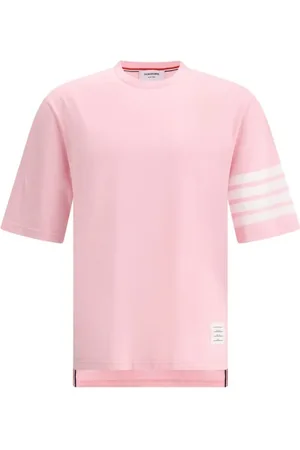 Thom Browne Tops, Heren, Roze, M, Klassiek Gestreept T-shirt