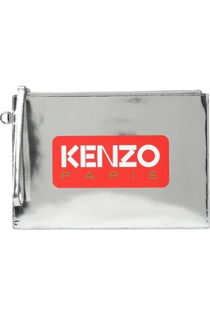 Kenzo Tassen, Heren, Grijs, ONE Size, Leer, Spiegelende Leren Clutch Tas