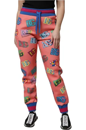 Dolce & Gabbana Broeken, Dames, Veelkleurig, M, Polyester, Roze Logo Monogram Jogger Trainingsbroeken