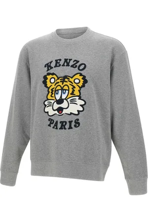 Kenzo Sweatshirts & Hoodies, Heren, Grijs, S, Katoen, Grijze katoenen sweatshirt met meerkleurig logo