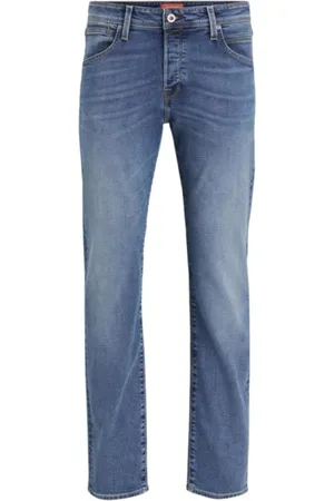JACK & JONES Jeans, Heren, Blauw, W36 L32, Denim, Slimme Denim Jeans met Logopatch