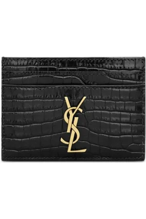 Saint Laurent Accessoires, unisex, Zwart, ONE Size, Cassandre Krokodileffect Kaarthouder