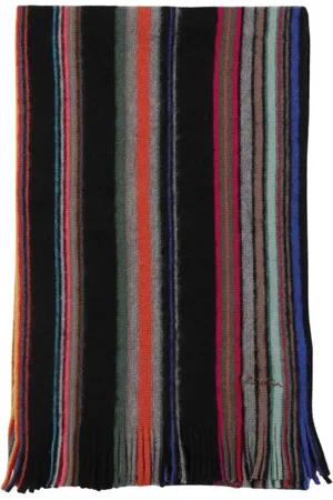 Paul Smith Accessoires, Heren, Veelkleurig, ONE Size, Wol, Klassieke Zwarte Franje Sjaal