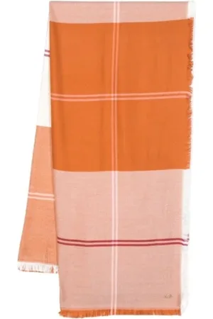 Twin-Set Accessoires, Dames, Bruin, ONE Size, Polyester, Geruite Koffie Franje Stola