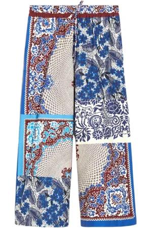 Max Mara Broeken, Dames, Veelkleurig, XS, Katoen, Wijde Pijp Blauwe Katoenen Broek