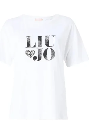 Liu Jo Tops, Dames, Wit, S, Katoen, Wit Katoenen T-shirt met Strass Letters