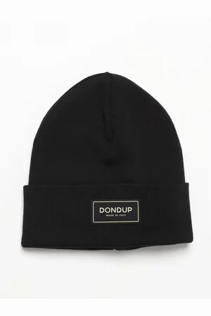 Dondup Accessoires, Heren, Blauw, ONE Size, Wol, Grijze Wollen Beanie Logo Patch Stijlvolle Hoed
