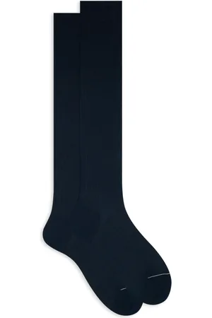 Gallo Ondergoed, Heren, Blauw, S, Katoen, Lange katoenen herensokken in effen marineblauw geribbeld..