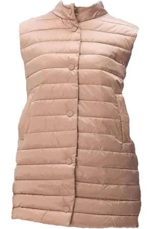 Twin-Set Jassen, Dames, Bruin, XS, Nylon, Gewatteerd Gilet met Gebreid Detail