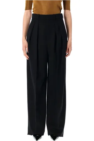 Saint Laurent Broeken, Dames, Zwart, S, Wol, Zwarte wijde wollen broek