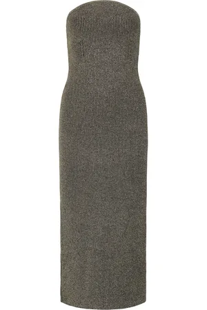 Khaite Kleedjes, Dames, Geel, L, Wol, Stijlvolle Aansluitende Jurk met Lurex-details