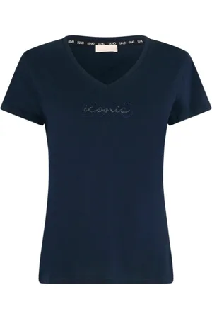 Liu Jo Tops, Dames, Blauw, XS, Katoen, Blauw Katoenen T-shirt met Strass Logo