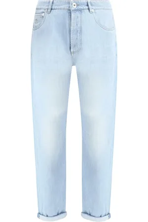 Brunello Cucinelli Jeans, Heren, Blauw, L, Katoen, Jeans met handtekening lederen patch
