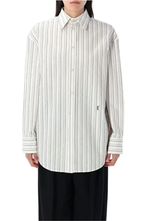 Saint Laurent Blouses & Shirts, Dames, Wit, XS, Katoen, Gestreepte Cassandre Shirt