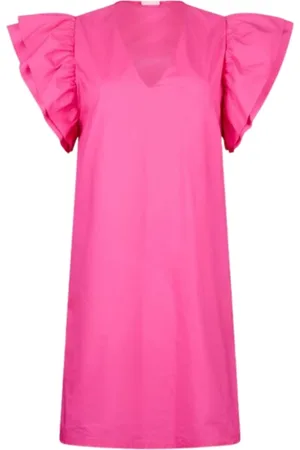 Liu Jo Kleedjes, Dames, Roze, 2Xs, Katoen, Korte Gerimpelde Katoenen Jurk