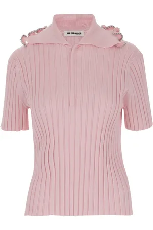 Jil Sander Truien, Dames, Roze, M, Ruffle Polo Shirt Roze Italië