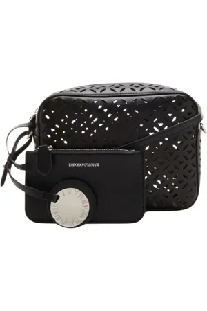 Emporio Armani Tassen, Dames, Veelkleurig, ONE Size, Leer, Zwarte schoudertas met verstelbare band
