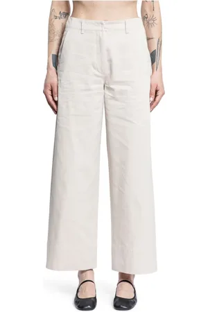 Max Mara Broeken, Dames, , S, Katoen, Hoge taille katoenen broek wijd been