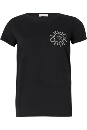 Liu Jo Tops, Dames, Zwart, XS, Katoen, Zwarte Katoenen T-shirt Korte Mouw