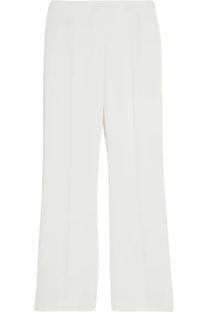 Max Mara Broeken, Dames, Wit, L, Polyester, Wijde Pijp Vloeibare Broek Estense