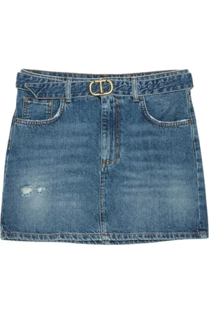 Twin-Set Rokken, Dames, Blauw, 2Xs, Denim, Denim Minirok met Oval T Gesp