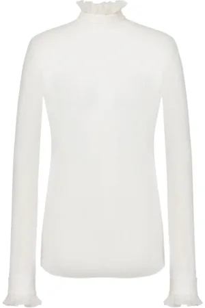 Serafini Tops, Dames, Wit, S, Polyester, Romantische Ruche Blouse Ivoor