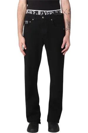 VERSACE Jeans, Heren, Zwart, W34, Denim, Moderne Zwarte Straight Leg Jeans