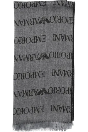 Emporio Armani Accessoires, Heren, Blauw, ONE Size, Wol, Logo Sjaal Mannen Blauw