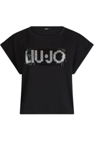 Liu Jo Tops, Dames, Zwart, L, Katoen, Zwarte Katoenen T-shirt met Strass